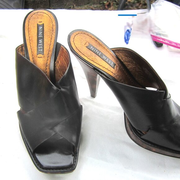 9 WEST NWINGUANTI BLACK LEATHER W/TORTOISE SHELL HEEL CLASSY SHOE - Picture 3 of 7
